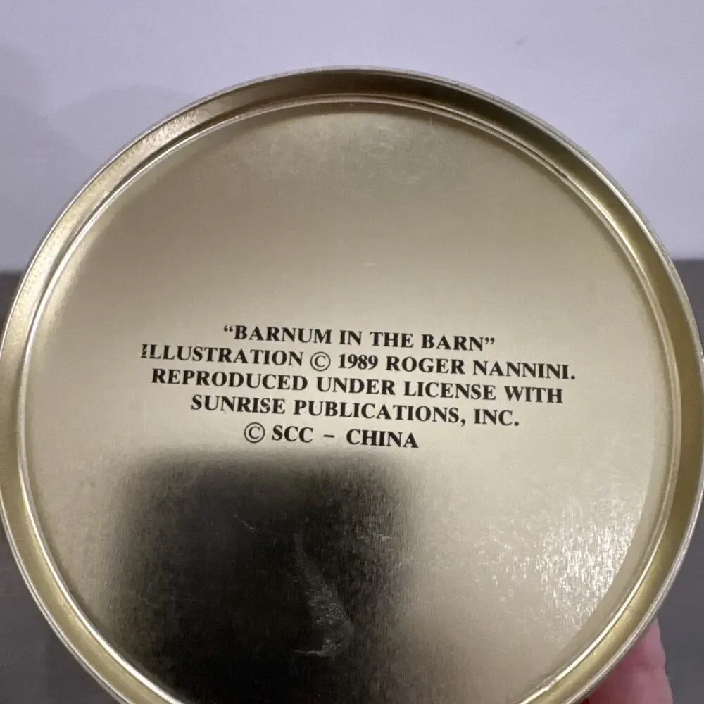 Barnum in the Barn Metal Tin 1989 Roger Nannini Cat Illustration Milk Can